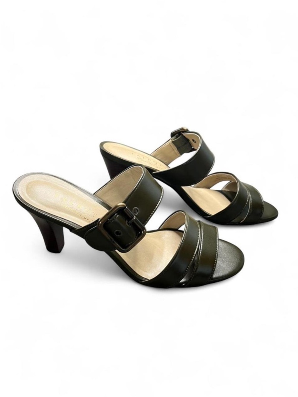 Talbots Dark Olive Green Leather Sandal Heels